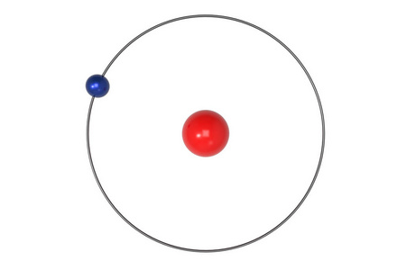 氢原子玻尔模型与质子和电子。3d 插图
