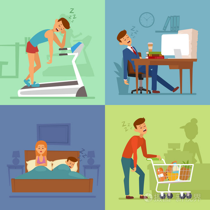 疲倦的商人睡在办公室桌上运动健身房家庭