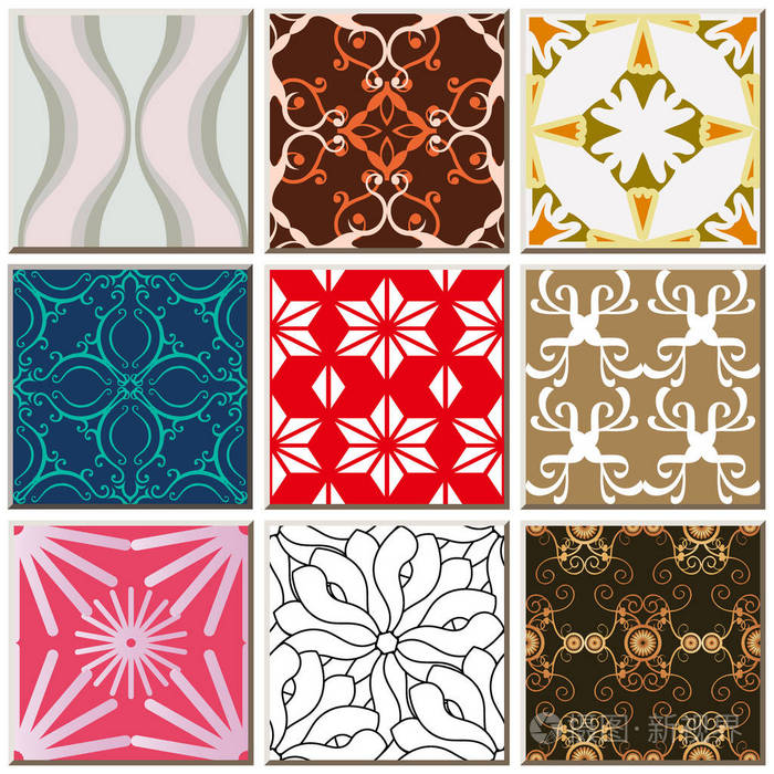 东方仿古复古瓷砖花纹组合集, 复古内饰装饰