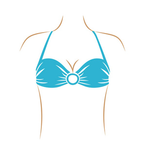 薄轮廓的淡蓝色泳装胸罩与环的女人