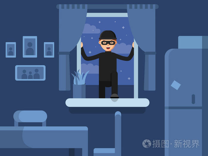 小偷从窗户里闯入