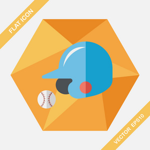 棒球的头盔平面图标与长长的影子，eps10