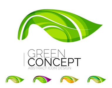 集抽象生态植物图标, 业务标识自然绿色概念, 清洁的现代几何设计照片