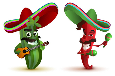 红辣椒乐队和仙人掌在墨西哥帽子草帽舞马拉卡斯