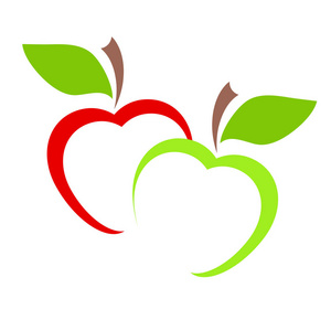 红色和绿色苹果水果图标白色, 股票矢量 illustrati照片