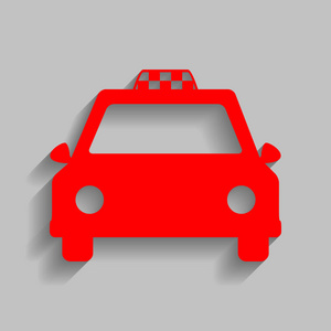 出租车标志图。矢量。与软阴影在灰色的背景上的红色图标