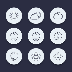 天气晴朗阴天雨冰雹雪线圆形图标