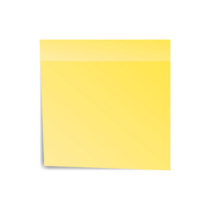 通知的黄色不干胶标签纸说明.粘页.空白与孤立的白色背景上的阴影.