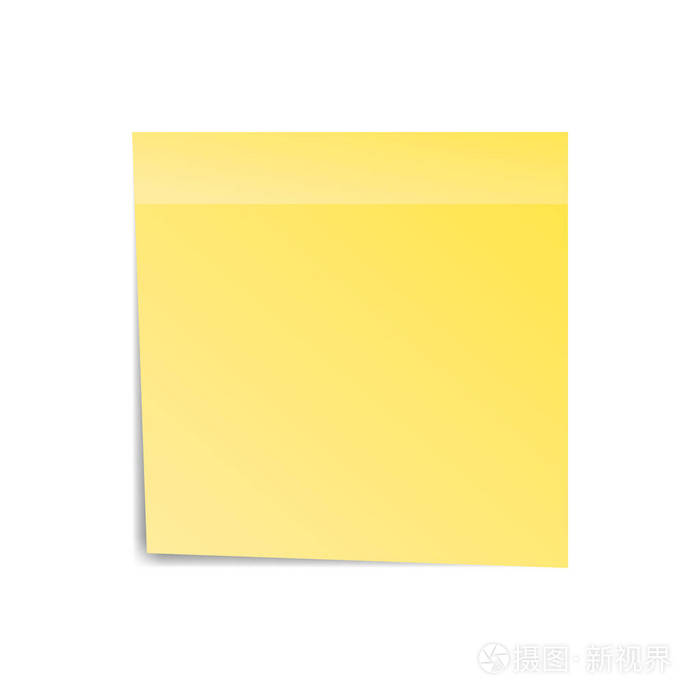 通知的黄色不干胶标签纸说明.粘页.空白与孤立的白色背景上的阴影.