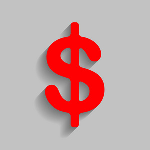 美元签名图。美元货币符号。钱的标签。矢量。与软阴影在灰色的背景上的红色图标
