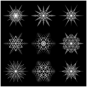 雪花的剪影图标 符号 设计。孤立在黑色背景上的冬天，圣诞节矢量图