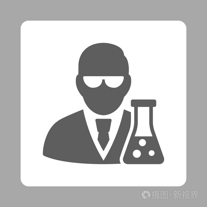 科学家与瓶圆形方形按钮