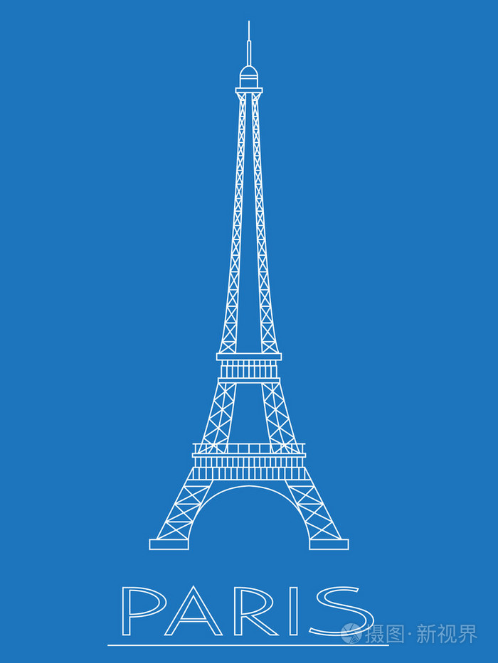 巴黎.法国.埃菲尔铁塔.图形模板.标志和徽章.线性的设计.矢量图