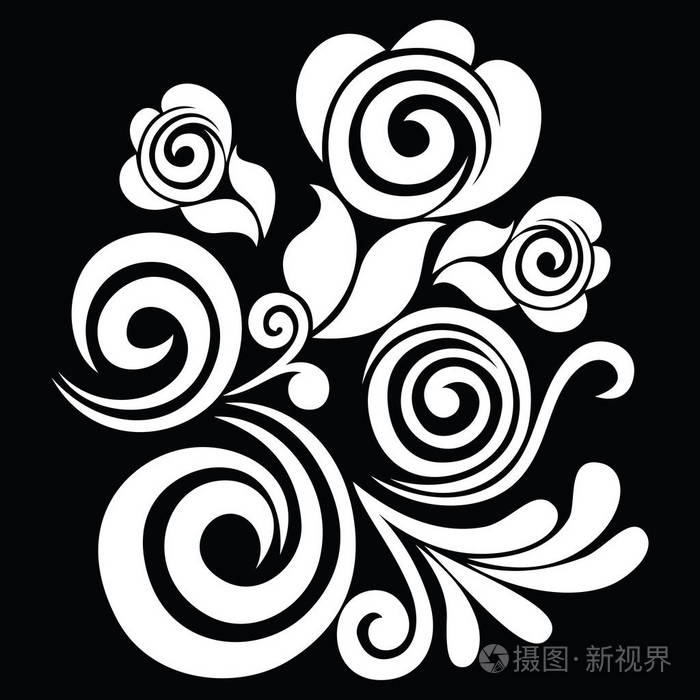黑白矢量玫瑰花母题