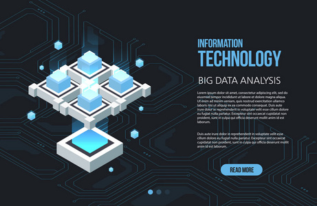 大数据处理等距数据中心矢量信息处理和存储的概念。具有抽象几何元素的创造性插图