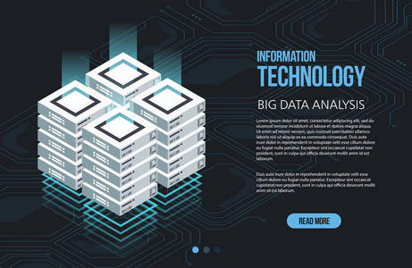 大数据处理等距数据中心矢量信息处理和存储的概念。具有抽象几何元素的创造性插图