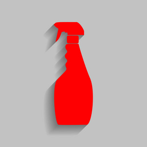 清洁的塑料瓶。矢量。与软阴影在灰色的背景上的红色图标