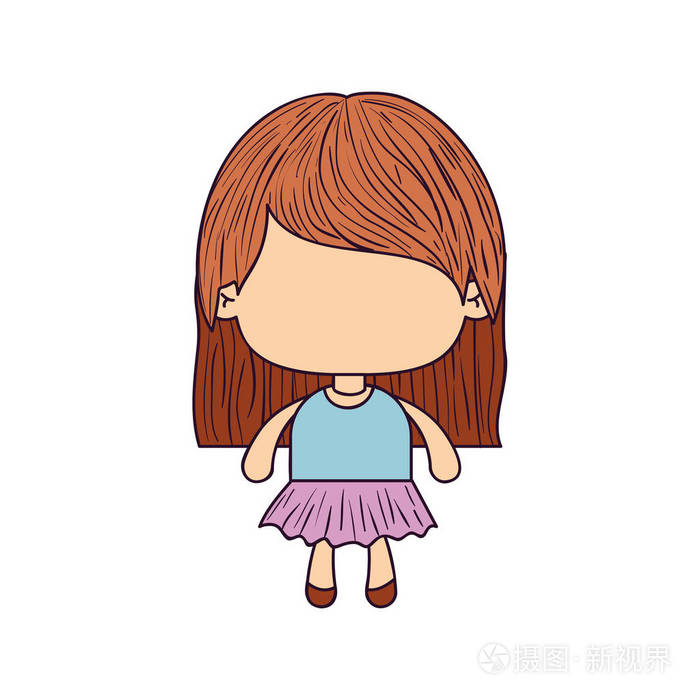 彩色漫画的面目不清的小女孩,直发