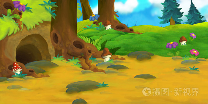 卡通背景下的一片森林