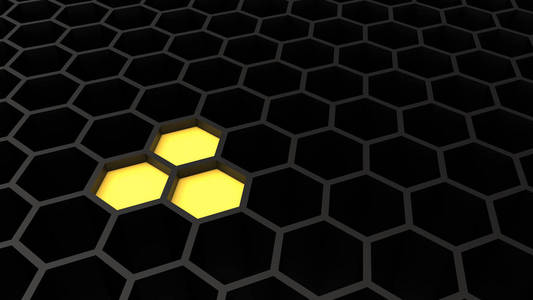 未来的蜂窝状黑色和黄色表面.3d 插图照片