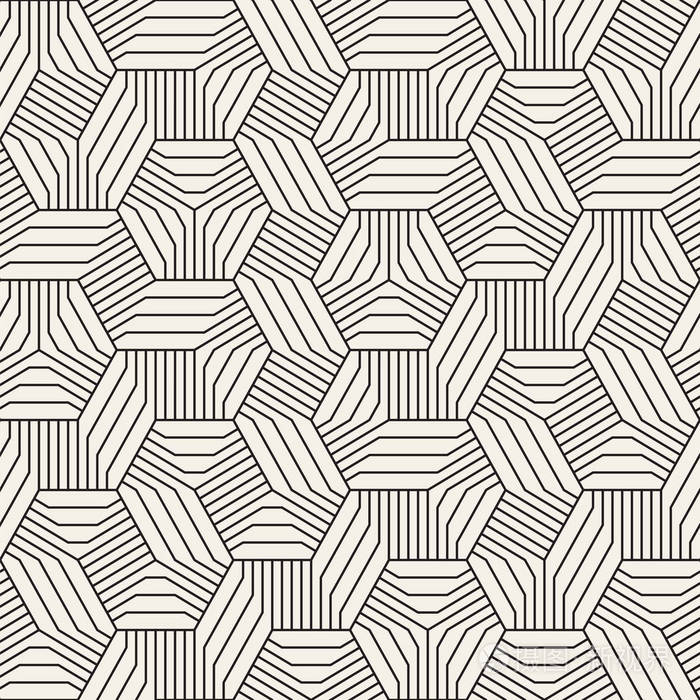 带条纹的抽象几何图案.矢量无缝背景.黑白线性格子纹理