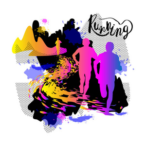 矢量图的跑人.马拉松的海报照片