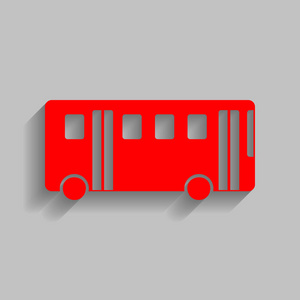 公交车简单的符号。矢量。与软阴影在灰色的背景上的红色图标