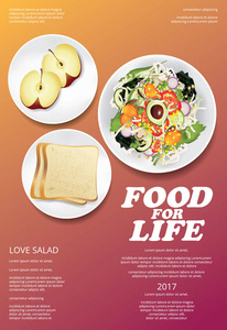 蔬菜沙拉食品海报设计矢量插图图片