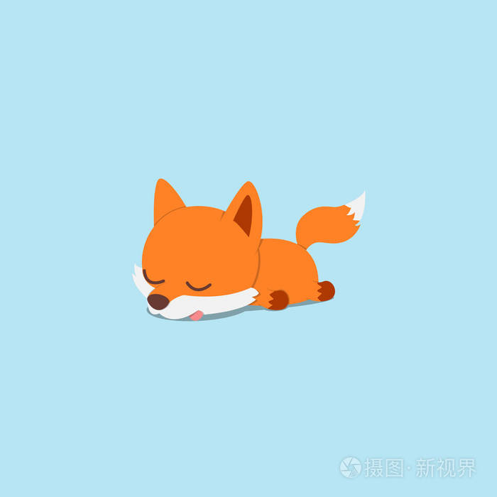 懒惰狐狸睡眠图标, 平面设计, 矢量插图