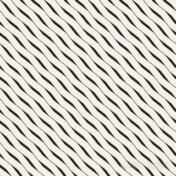 矢量无缝黑白波浪线简单图案抽象几何背景