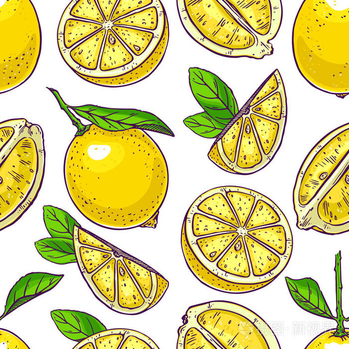 无缝的背景可爱的柠檬.手绘插图插画-正版商用图片0oj1ue-摄图新视界