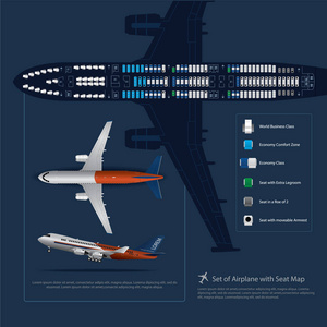 套型飞机座位图分离矢量图