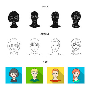 头像和脸集图标黑色, 平面, 轮廓样式矢量符号股票插画网站 相似素材