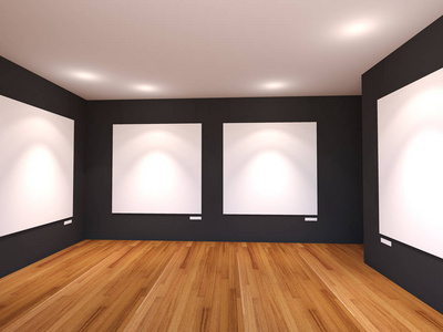 空荡荡的房间室内用在加勒黑墙上的白色帆布
