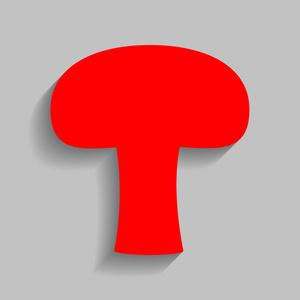 蘑菇简单的符号。矢量。与软阴影在灰色的背景上的红色图标