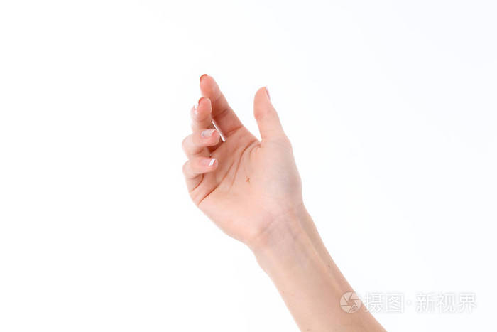 女手伸上孤立的白色背景