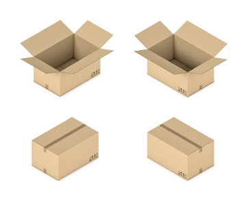 3d 渲染的纸箱双面等轴测视图中打开和关闭状态