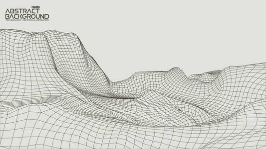 抽象矢量风景背景。网络空间网格。3d 技术矢量图