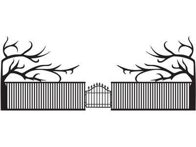 黑栅栏与门元素在三个形状为装饰, 模板