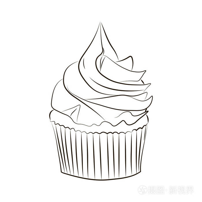 草绘的白色背景上的美味蛋糕矢量图
