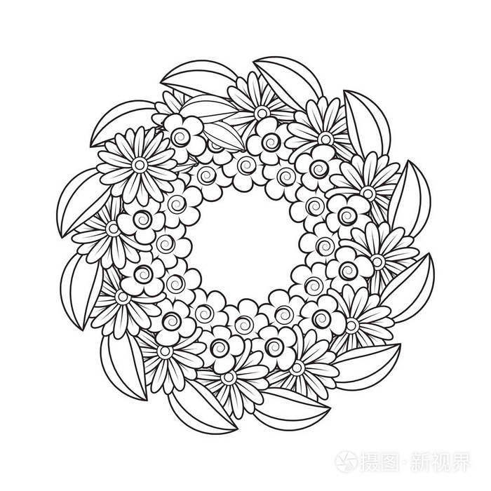 黑白涂鸦花圈