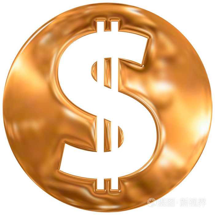 美元货币符号黄金金属表面