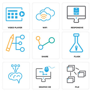 集9个简单的可编辑图标, 如文件, 图形 de