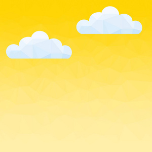 抽象多边形黄色背景与云。由三角形组成的图案
