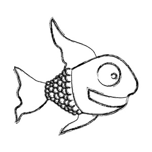 鱼，长鳍的单色素描