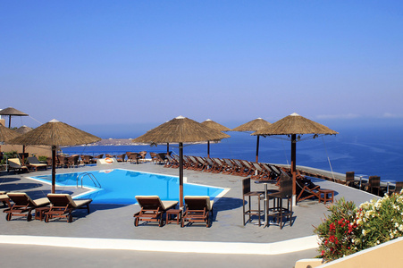 地中海 游泳池和避暑胜地，希腊在露台