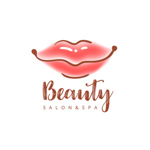 插图的彩色妇女的嘴唇。抽象矢量标志设计。美容美发, 化妆品产品, 口红标签, 美容程序, 化妆设计师的时尚概念