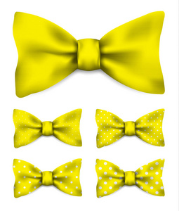 白色的小圆点黄色蝴蝶结领带设置现实的矢量图
