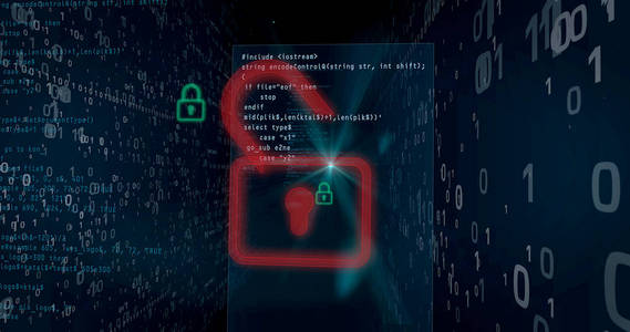 数字背景概念上的网络安全漏洞。打开挂锁获取数据, 计算机黑客攻击