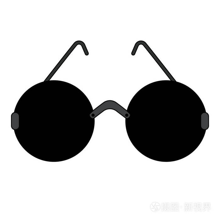 白色背景下盲人用黑色圆形眼镜. 眼镜